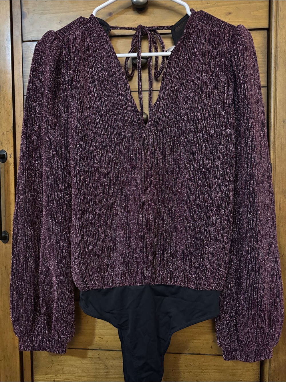 Adelyn Rae Plum Shimmery Long-Sleeve Bodysuit